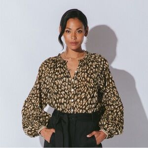 Cleobella Black and Tan Printed Button-Up Blouse